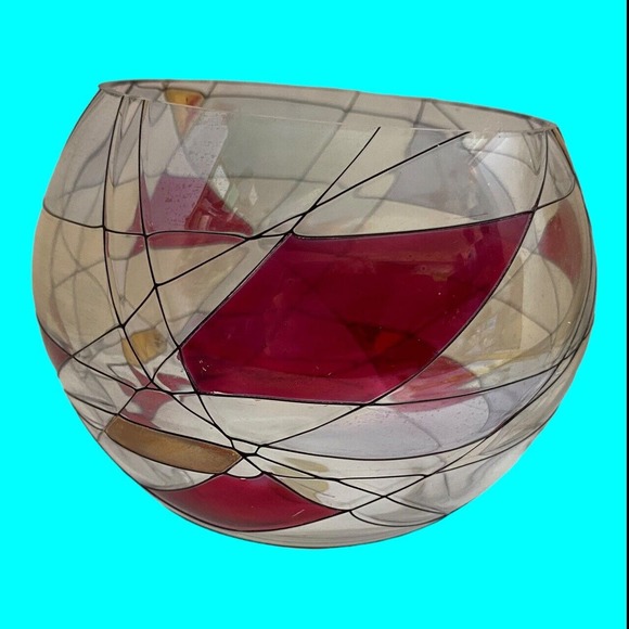 Partylite Mosaic Calypso Stained Glass Candle Holder Clear Red Gold - Picture 3 of 7